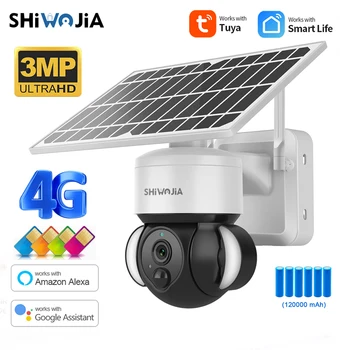 SHIWOJIA 3MP 4G Saulės energija Varomas Kamera Tuya WIFI Bevielio ryšio Saulės Apsaugos Kamera, Dviejų krypčių Vaizdo Stebėjimo Paramos Alexa, Google