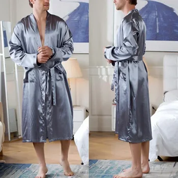 Sleepwear Patogus Šilko Homewear Modeliavimas Pižama Minkštas Chalatas, Naktiniai Drabužiai Satino Mados Vyrų Vientisos Spalvos Kišenėje Chalatas