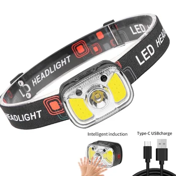 Stiprus šviesos jutiklis priekinis žibintas potvynių šviesos super ryškus LED lauko kempingas žvejybos vandeniui kompaktiškas nešiojamas USB įkrovimas