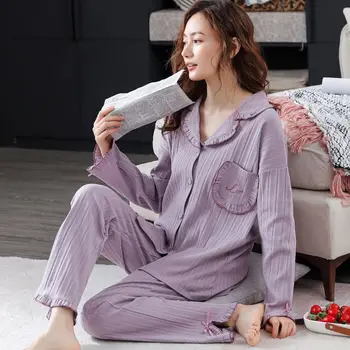 SUO&CHAO Medvilnės Pižama Rinkinius, Vyriški ilgomis Rankovėmis Atvartas Megztinis Ir Kelnės Pižamą 2VNT Homewear