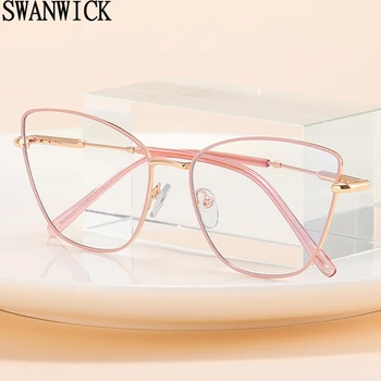 Swanwick ponios metaliniai akinių rėmeliai moterų aišku, objektyvas, cat eye akiniai stabdžių mėlyna šviesa moterų reikmenys rausva juoda, aukso
