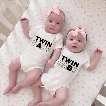 Twin Baby Kūdikiams, Kūdikių Mergaitės Berniukai Drabužius Vasarą, Letter Spausdinimo Jumpsuit Priežastinis Sunsuit Mielas Naujagimiui Romper Dvyniai Street Wear