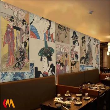 Ukiyo-e Ponios Sienų Tapetai Japoniška Virtuvė Parduotuvėje Suši Restoranas Pramonės Dekoro Retro Papel De Parede Sienos Popieriaus 3D