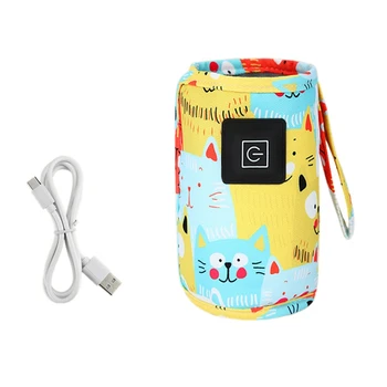 USB Pienas, Vanduo Šiltesnis Kelionės Vežimėlis Izoliuoti Maišelį Nešiojamų Kūdikių Slaugos Buteliuko Šildytuvas Kūdikio Lauko Žiemą -Geltona
