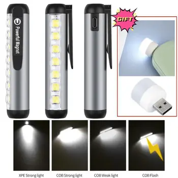 USB Įkrovimo Mini LED Žibintuvėlis Su Clip Magnetas Darbą Šviesos Žibinto Nešiojamų Pagalbos, Tipas-C Šviesos, atsparus Vandeniui Žibintuvėlis