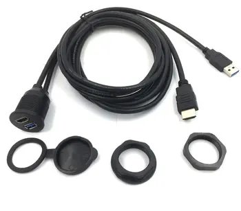 USB3.0 & HD HDTV suderinama su USB, AUX Pratęsimo Dash Skydelis Vandeniui Automobilių Flush Mount Kabelis Automobilių, Valčių Ir Motociklų 1m 3ft