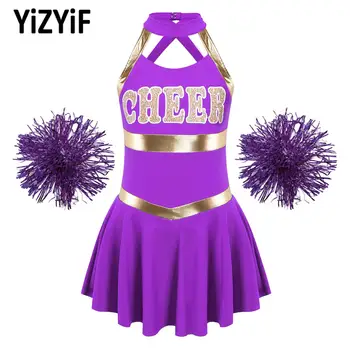 Vaikai Cheerleader Uniformas Cheerleaders Kostiumas su Gėlių Kamuolių Rinkinius, Helovyno Cosplay Nudžiuginti Šokių Teamwear