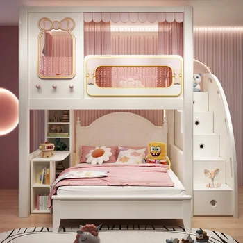 Vaikiškos dviaukštės lovos, dviaukštės lovos, lova pagal lovos, integruota lovos su stalai, spintos, merginos, princesė lovos, išskirstytų