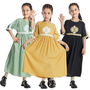 Vaikų Mergaičių Vasaros Kaftan Suknelė Musulmonų Vaikų Trumpomis Rankovėmis Maxi Ilga Suknelė Saudo Arabų Skraiste Dubajus Turkija Abaja Islamo Apranga