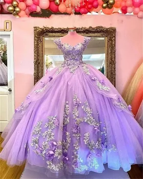 Vaivorykštės Violetinė Princesė Quinceanera Suknelės, Uždusęs Kamuolys Suknelė Appliques Saldus 15 16 Suknelė Baigimo Prom Vestidos de xv años