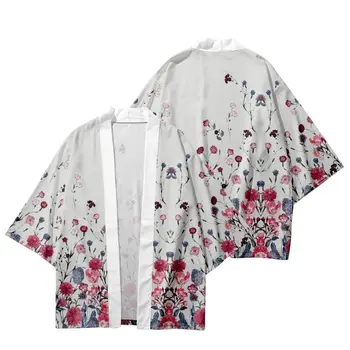 Vasarą Laisvi Vyrai Moterys Japonijos Gėlių Spausdinti Cardigan Paplūdimio Šortai Streetwear Kimono Marškinėliai Haori Cosplay Yukat