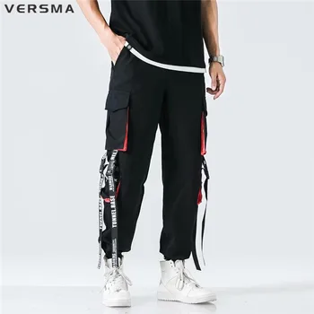 VERSMA Japonijos Streetwear Juostelės Dizainas Krovinių Kelnės Kelnės Vyrams, Hip-Hop, Rock, Punk Negabaritinių BF Poilsiu Kelnės Vyrams Dropshipping