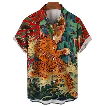 Vyriški 3D Gyvūnų Spausdinti Marškinėliai Vasaros trumpomis Rankovėmis Viršūnes Kinijos Tigras, Drakonas Tapybos Palaidinė Atsitiktinis Tees Negabaritinių Vyrų Drabužiai.