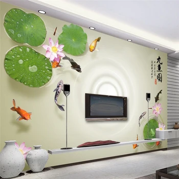 wellyu papel de parede 3d Užsakymą tapetai 3D fone sienos devynios žuvų žemėlapis lotus kambarį TELEVIZIJOS sienos tapetų behang
