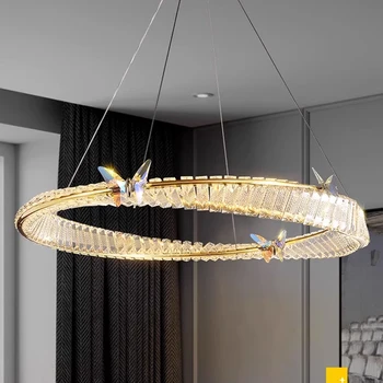 Šiuolaikinių LED aukso lubų liustra, prabangūs krištolo kambarį lubų patalpų apšvietimas, išraižytas drugelis blizgesio liustra