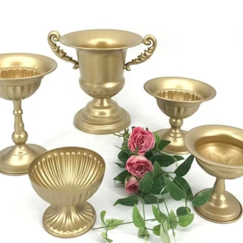 Šiuolaikinės Paprasta, Auksas, Geležies Vazonas su Gėlių kompozicijų Imituojamas Vaza Namų Puošybai Vestuvių Pokylių Stalo Gėlių puodą nustatyti